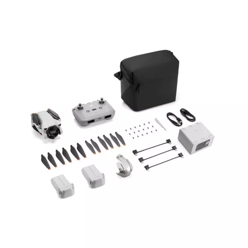 DJI Mini 3 Fly More Combo (DJI RC) drone com câmara, quadricóptero de 4 rotores, CMOS de 12 MP 1/1,3", f/1,7, 4K HDR, até 38 min de autonomia de voo, menos de 249 g, cinzento
