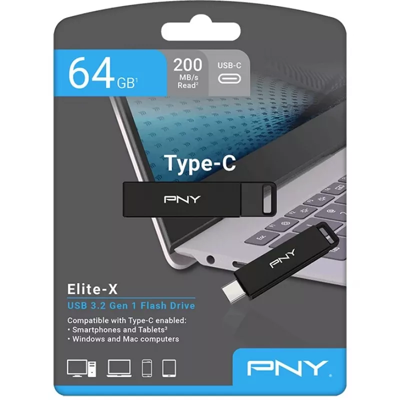 Pen drive PNY Elite-X 64 GB USB Type-C 3.2 Gen 1 (3.1 Gen 1) preto (P-FDI64GELTXC-GE)