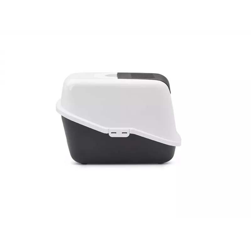 Caixa de areia para gatos com tampa Savic Nestor branco-preto 56×39×38,5 cm, plástico