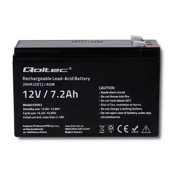 Bateria AGM Qoltec 53062 | 12V | 7,2 Ah | máx. 108A