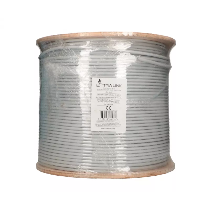 Cabo de rede Extralink par entrançado CAT6A FTP (F/FTP) V2 interior 500M cinzento