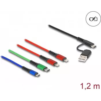 Cabo de carregamento USB DeLOCK 4-em-1 USB Type-A USB-C para 2× Lightning Micro-USB USB-C 1,20 m