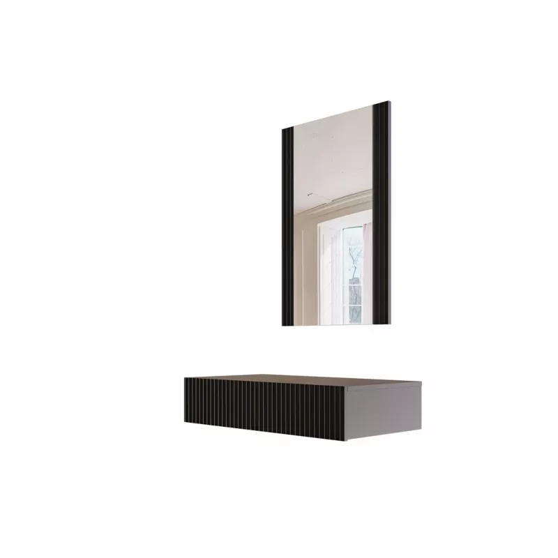 Penteadeira com espelho cama meble PAFOS 80×41,6×100 cm, estrutura em MDF, 1 gaveta, preto mate