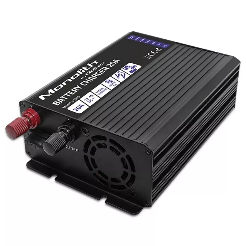Carregador QOLTEC Monolith 20 A 12 V para baterias LiFePO4, AGM, GEL, SLA