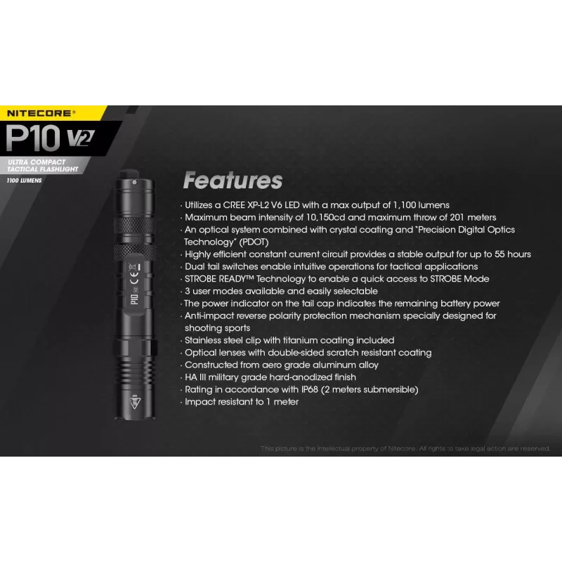 Nitecore P10 V2 lanterna, série Precise, 1100 lm