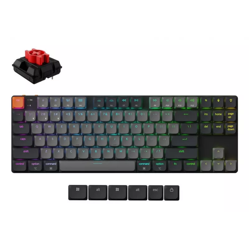 Teclado mecânico Keychron K1X-B1, 80% (87 teclas), USB + Bluetooth, QWERTY Inglês, cinzento, retroiluminação RGB