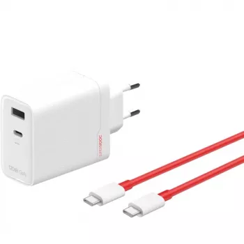 Fonte de alimentação ONEPLUS SUPERVOOC 120W carregador com cabo dual-port, 120 W de potência total, 1x USB-C + 1x USB-A, 100–240 V, 145 g, branco