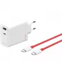 Fonte de alimentação ONEPLUS SUPERVOOC 120W carregador com cabo dual-port, 120 W de potência total, 1x USB-C + 1x USB-A, 100–240 V, 145 g, branco