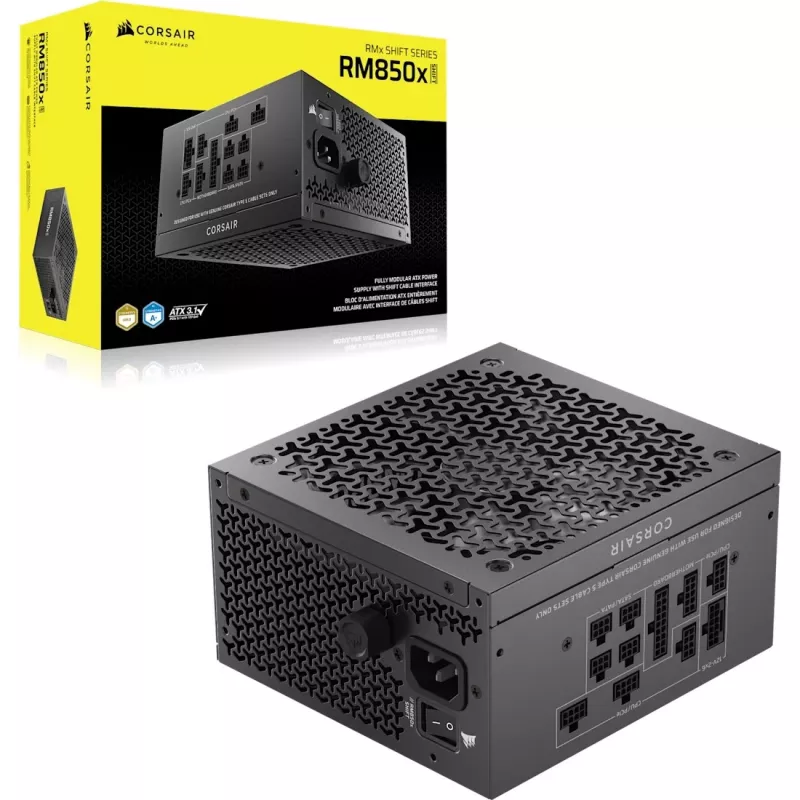 Fonte de alimentação CORSAIR RMx Shift Series RM850x 850W ATX 24 pinos, 80 PLUS Gold, preto, ventoinha de 140 mm