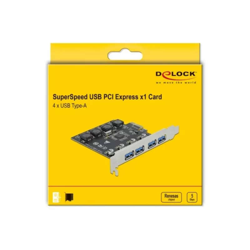 Placa Delock PCI Express x1 para 4 portas USB Type-A externas SuperSpeed USB