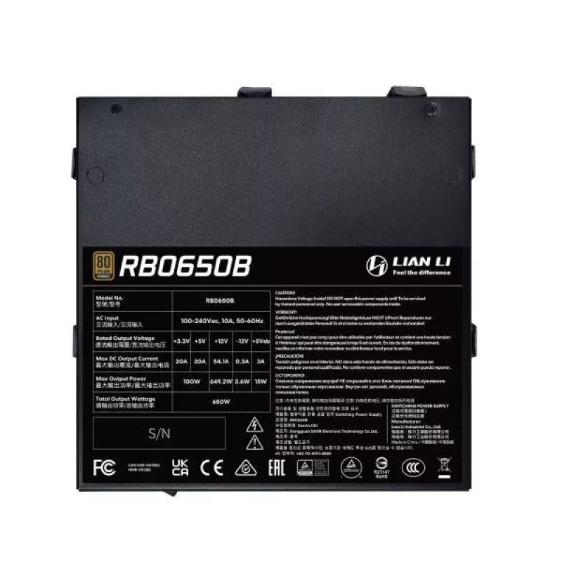 Fonte de alimentação Lian Li RB0650B.B 650 W ATX 24 pinos, 80 PLUS Bronze, ventoinha de 135 mm, preto