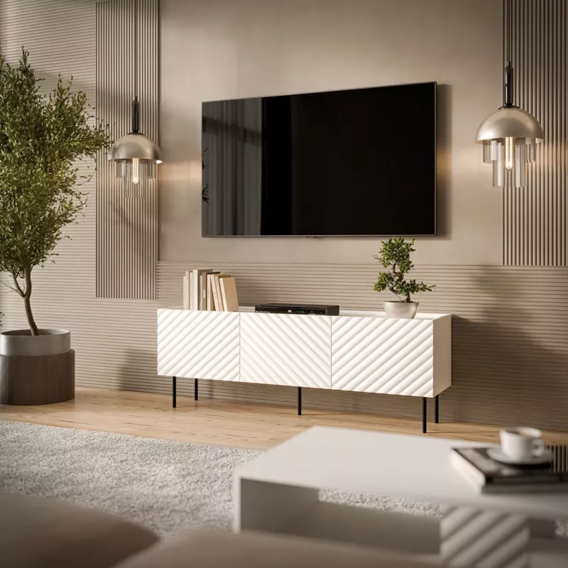 Móvel de TV Cama LUCCA 3D 165×40×59 cm, branco, tampo em aglomerado