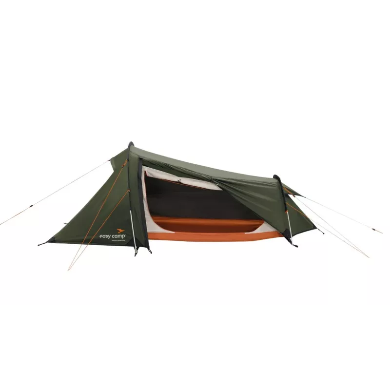 Tenda de túnel easy camp Sarek 1 (verde-escuro/laranja, 2025) — design de túnel para uma pessoa