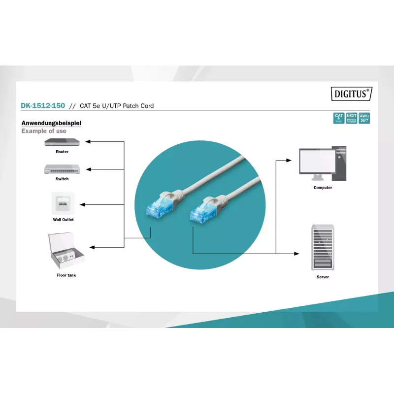 Cabo de rede Digitus DK-1512-150 RJ45 CAT 5e U/UTP cinzento 15m