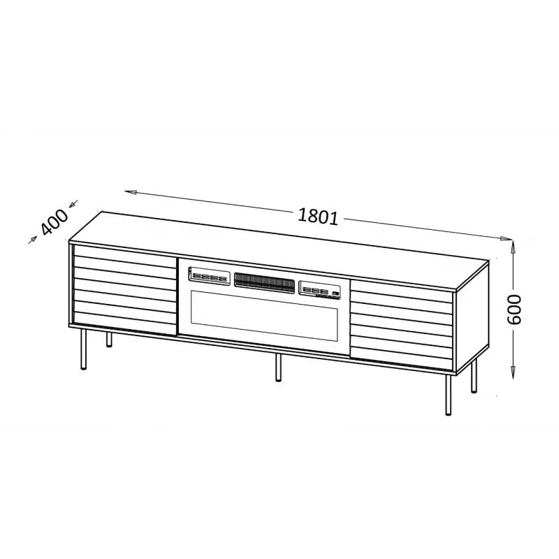 Móvel de TV Cama Meble CORTINA 180x40x60 cm preto com lareira preta