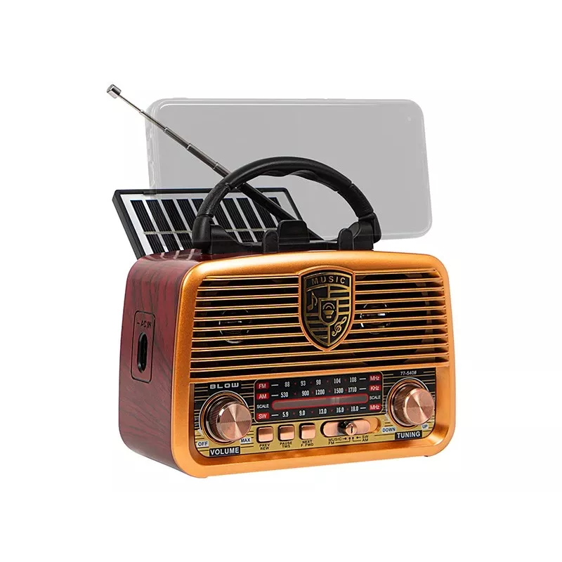 Rádio analógico BLOW RA10 AM/FM Solar 77-540 — recetor AM/FM com painel solar e bateria de reserva