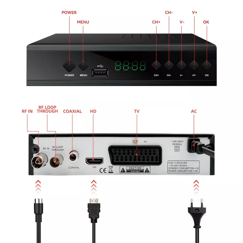 Descodificador de TV digital Extralink Home Tuner DVB-T2 H.265 HEVC FULL HD USB HDMI + telecomando