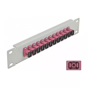 Patch panel de fibra ótica DeLOCK 10 polegadas 12 portas SC simplex violeta 1U cinzento