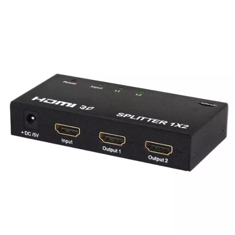 Divisor de vídeo HDMI SAVIO CL-42 — 2 saídas HDMI, 1920x1080, cor de 36 bits, caixa metálica, 5V/1A