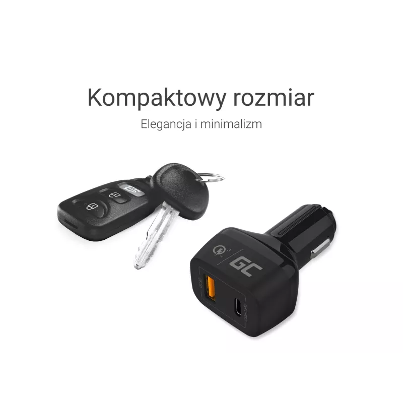 Carregador para automóvel Green Cell CAD33, 42 W, USB-C PD + USB-A QC3.0, entrada 12/24 V, saída 5–12 V