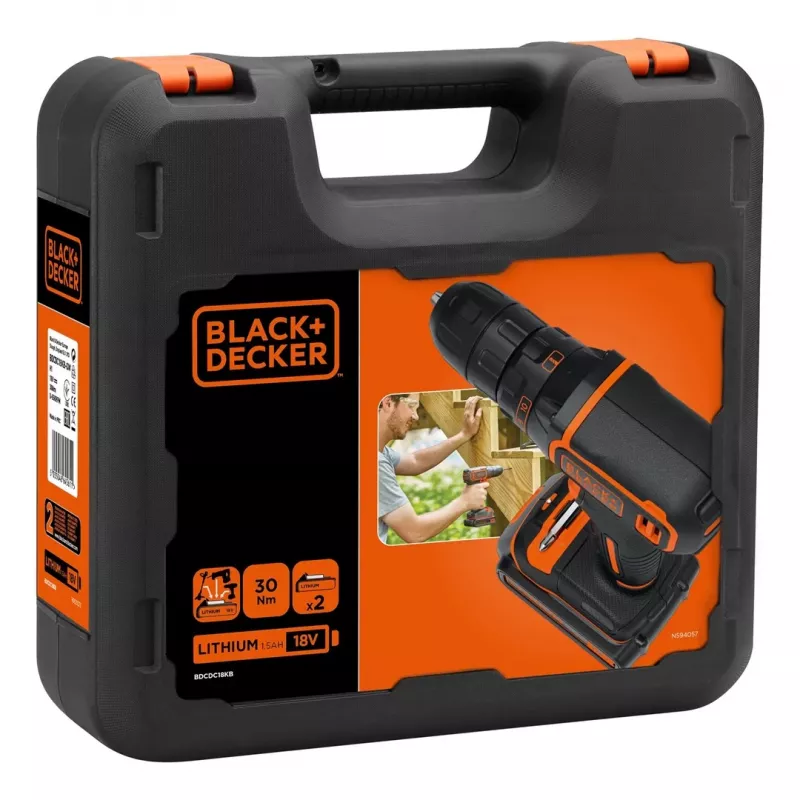 Black & Decker BDCDC18KB-QW, berbequim de punho de pistola, 1 cm, 2,5 cm, 1 cm, 650 rpm, 30 N·m