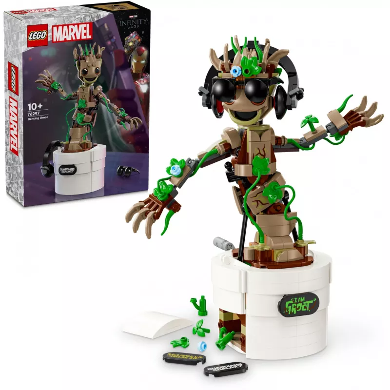 LEGO Marvel Dancing Groot figura de ação animada de construção – Personagem dos Guardiões da Galáxia – conjunto interativo de acionamento manual para crianças – super-herói