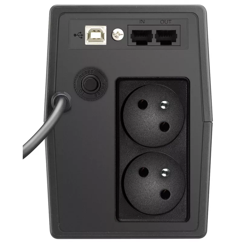 Fonte de alimentação ininterrupta PowerWalker VI 800 SCL FR — UPS Line‑Interactive 0,8 kVA (480 W), 2 tomadas tipo E, USB, RJ-45/RJ-11, bateria 12V 9Ah, torre, preto