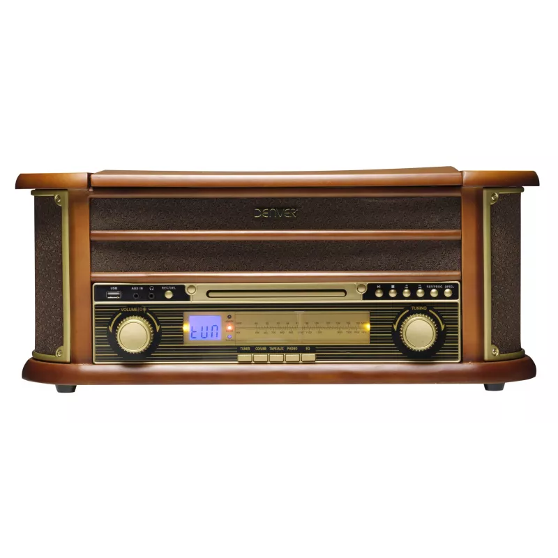 Denver MCR-50MK3 aparelhagem retro com gira-discos, CD/MP3, leitor de cassetes e rádio, 2 x 2,5 W, acabamento em madeira