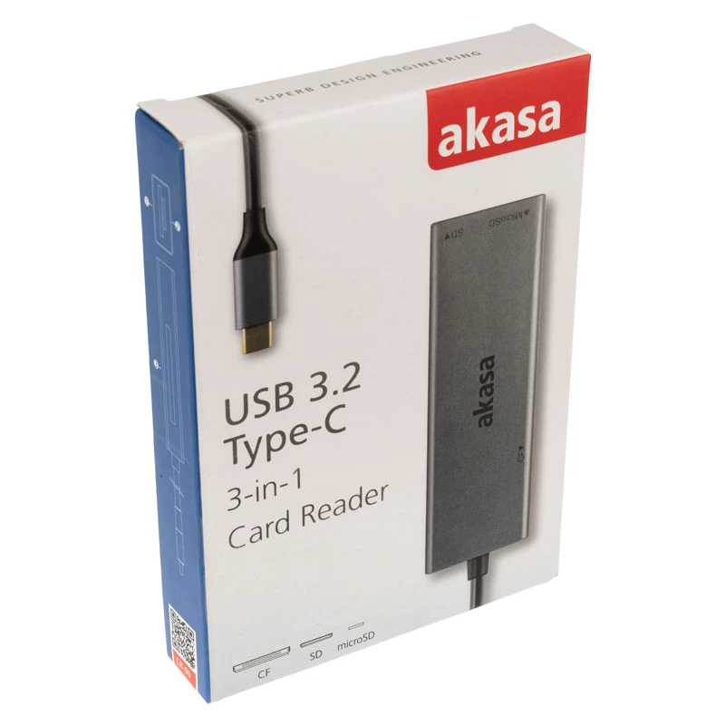 Akasa AK-CR-09BK leitor de cartões 3 em 1 USB 3.2 Gen1 Type-C