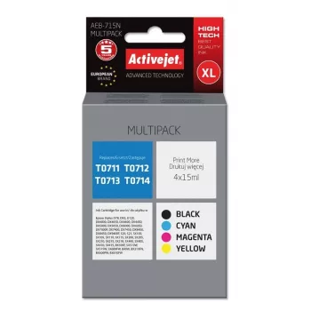 Multipack de tinte compatível ActiveJet AEB-715N — preto (pigmentado) 15 ml + ciano, magenta, amarelo 15 ml (XL)