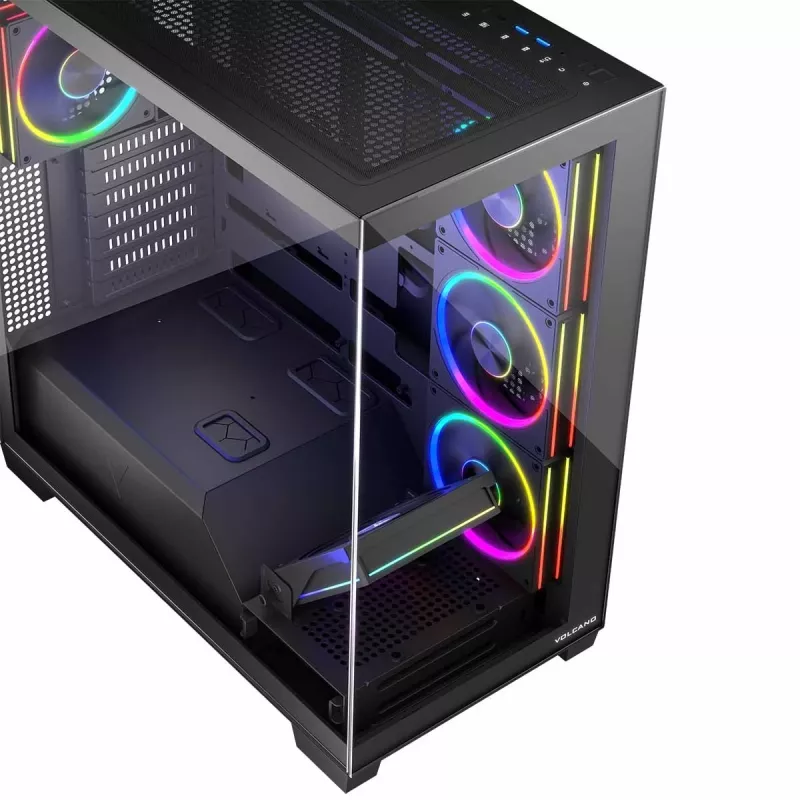 Caixa de PC MODECOM Volcano Stellar 5F ATX Midi Tower, vidro temperado, 5 ventoinhas pré-instaladas, USB‑C, suporta microATX/ATX, GPU máx. 420 mm, altura do cooler da CPU 175 mm