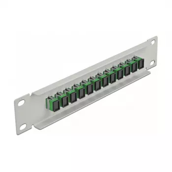Patch panel de fibra ótica DeLOCK 10 polegadas 12 portas SC Simplex verde 1HE cinzento