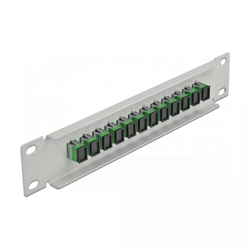 Patch panel de fibra ótica DeLOCK 10 polegadas 12 portas SC Simplex verde 1HE cinzento