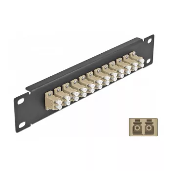 Patch panel de fibra ótica DeLOCK 10 polegadas 12 portas LC duplex bege 1U preto