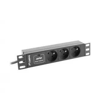 Régua de tomadas LANBERG PDU-03E-0200-BK — 1HE, 3x tomadas Type-E, 220–250 V, 16 A, cabo de 2 m, preto