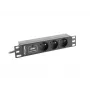 Régua de tomadas LANBERG PDU-03E-0200-BK — 1HE, 3x tomadas Type-E, 220–250 V, 16 A, cabo de 2 m, preto