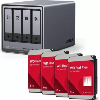Kit NAS HDD UGREEN DXP4800 Plus+ com 4 x discos Western Digital WD80EFPX 8 TB (Modelo 35261 & 4x WD80EFPX)