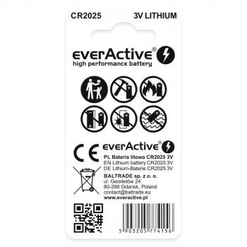 Pilha de lítio botão everActive CR2025 - blister 2 unid.