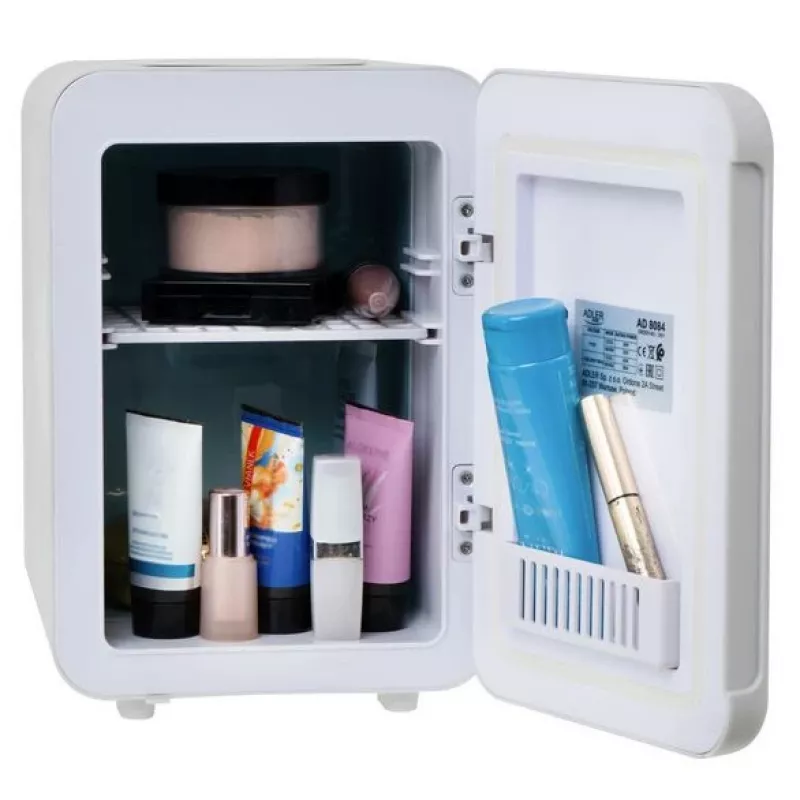 Mini-frigorífico Adler AD 8084G — compacto cinzento 12V/230V, capacidade 4 L, portátil, porta com dobradiça à direita
