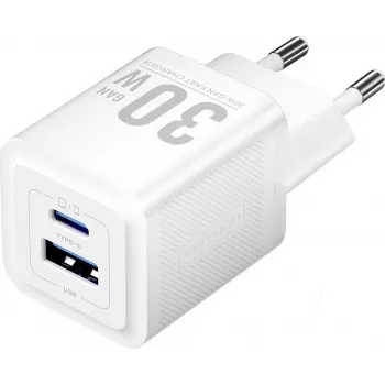 Vention 30W - Carregador com tecnologia GaN, 1x USB-A, 1x USB-C (branco)