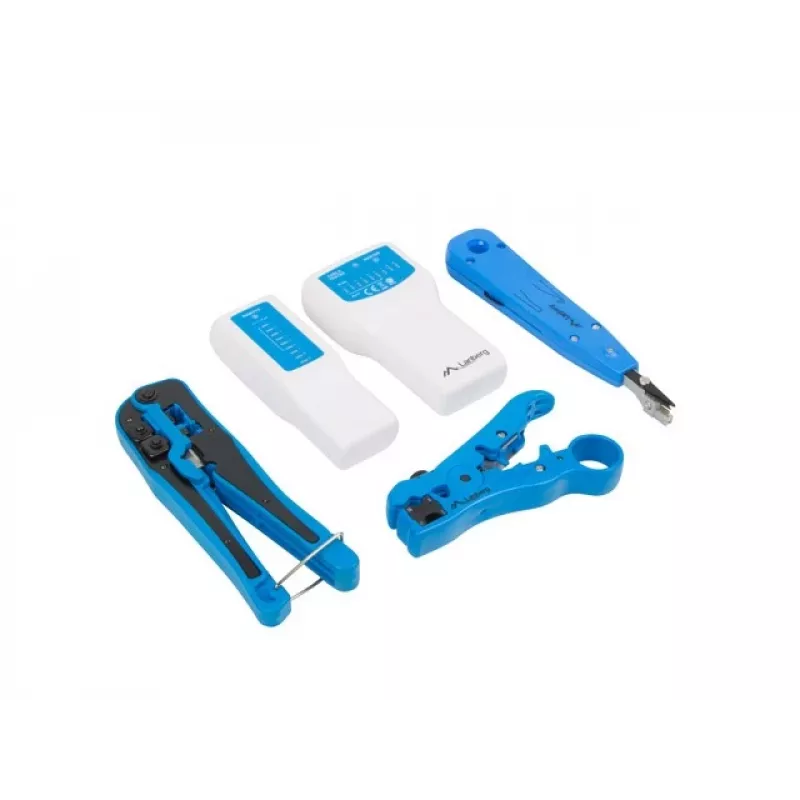Conjunto de alicate de crimpar para cabos LANBERG NT-0302 — alicate RJ-45, punhos em plástico, bolsa de transporte, interruptor on/off, multicolor