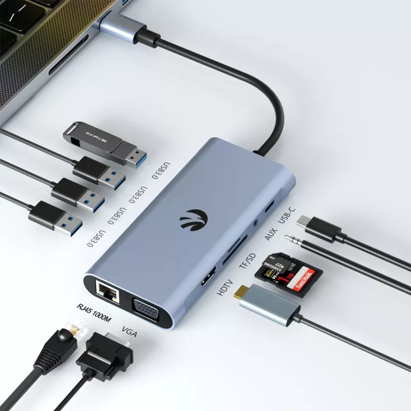 Adaptador USB-C 11-em-1 Hawk HW-HUB1101 — hub multiporta com 11 ligações