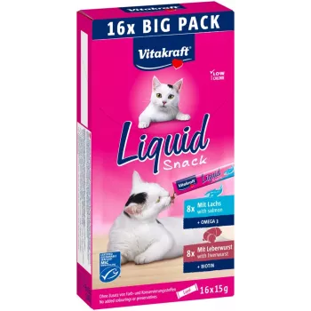 VITAKRAFT Liquid Snack fígado com salmão - uma iguaria para gatos - 16x15g