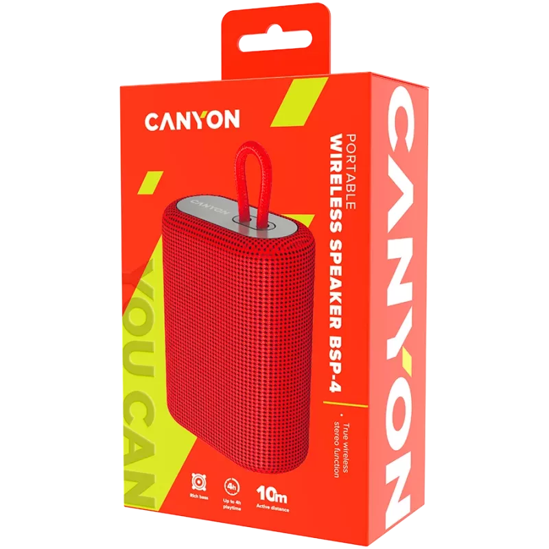 Altifalante Bluetooth Canyon BSP-4 leitor TF/USB-C/5W vermelho retalho