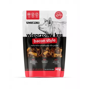 Petisco de comida húmida UNISZKI Bacon Style Bite 40 g – porco saco de porção individual, monoproteico, hipoalergénico
