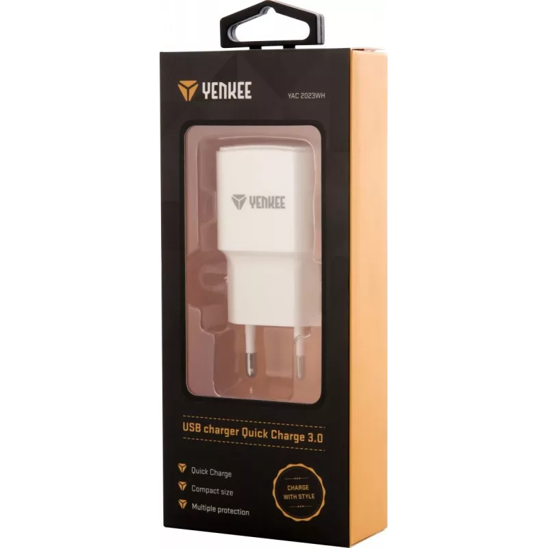 Carregador de rede USB YENKEE YAC 2023WH 18W 3A Quick Charge 3.0