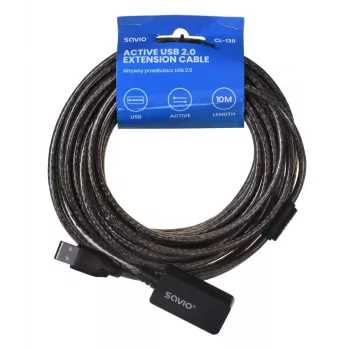 Extensão USB ativa SAVIO CL-130 10 m USB 2.0 A macho–fêmea, 5 V, preto