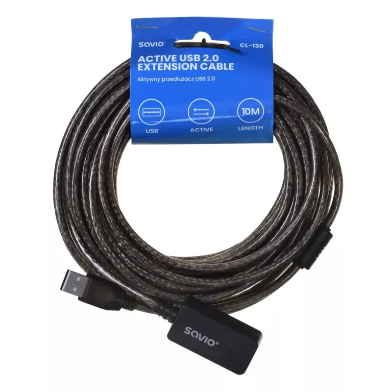 Extensão USB ativa SAVIO CL-130 10 m USB 2.0 A macho–fêmea, 5 V, preto
