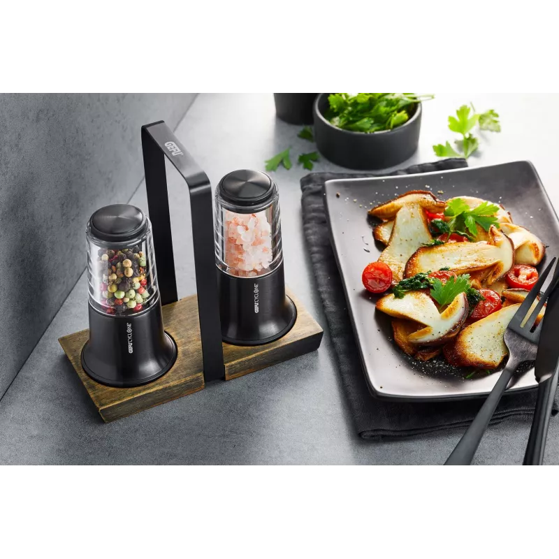Conjunto de saleiro e pimenteiro GEFU X-plosion 11 cm preto — moinhos de mesa manuais, mecanismo de cerâmica