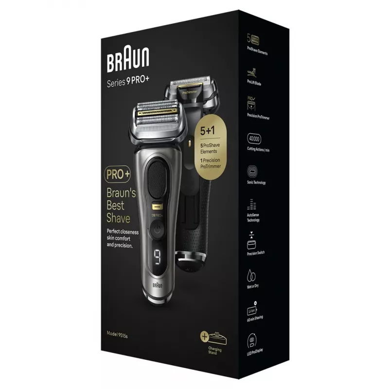 Máquina de barbear elétrica Braun Series 9 Pro+ 9515s - húmida e seca, metallic